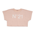 N°21 T-Shirt Rosa Cipria Cropped con Logo