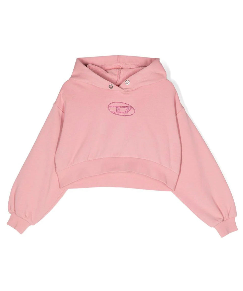 Diesel Kids Felpa Cropped Rosa con Logo Glitter: Stile Casual Incontra Glamour Moderno