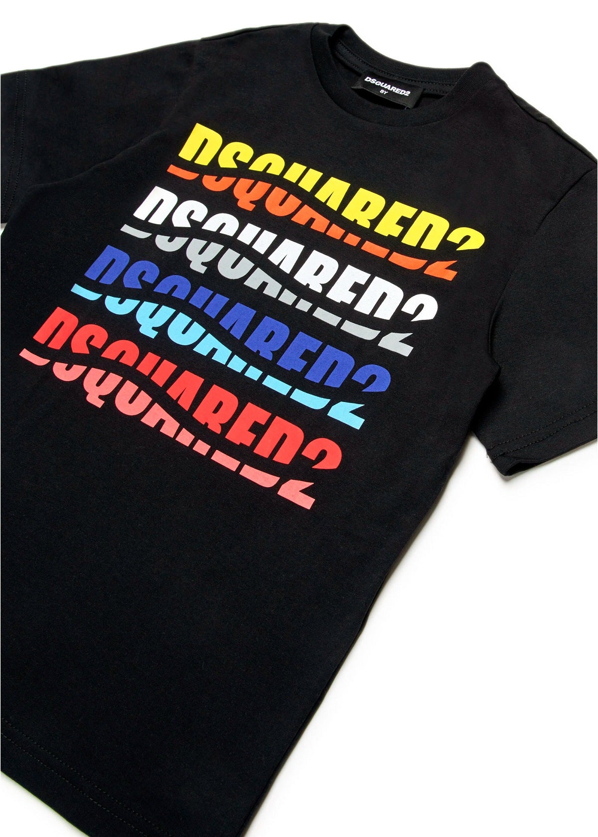Dsquared2 Kids T-Shirt Nera con Logo Multicolor Wave per Bambini