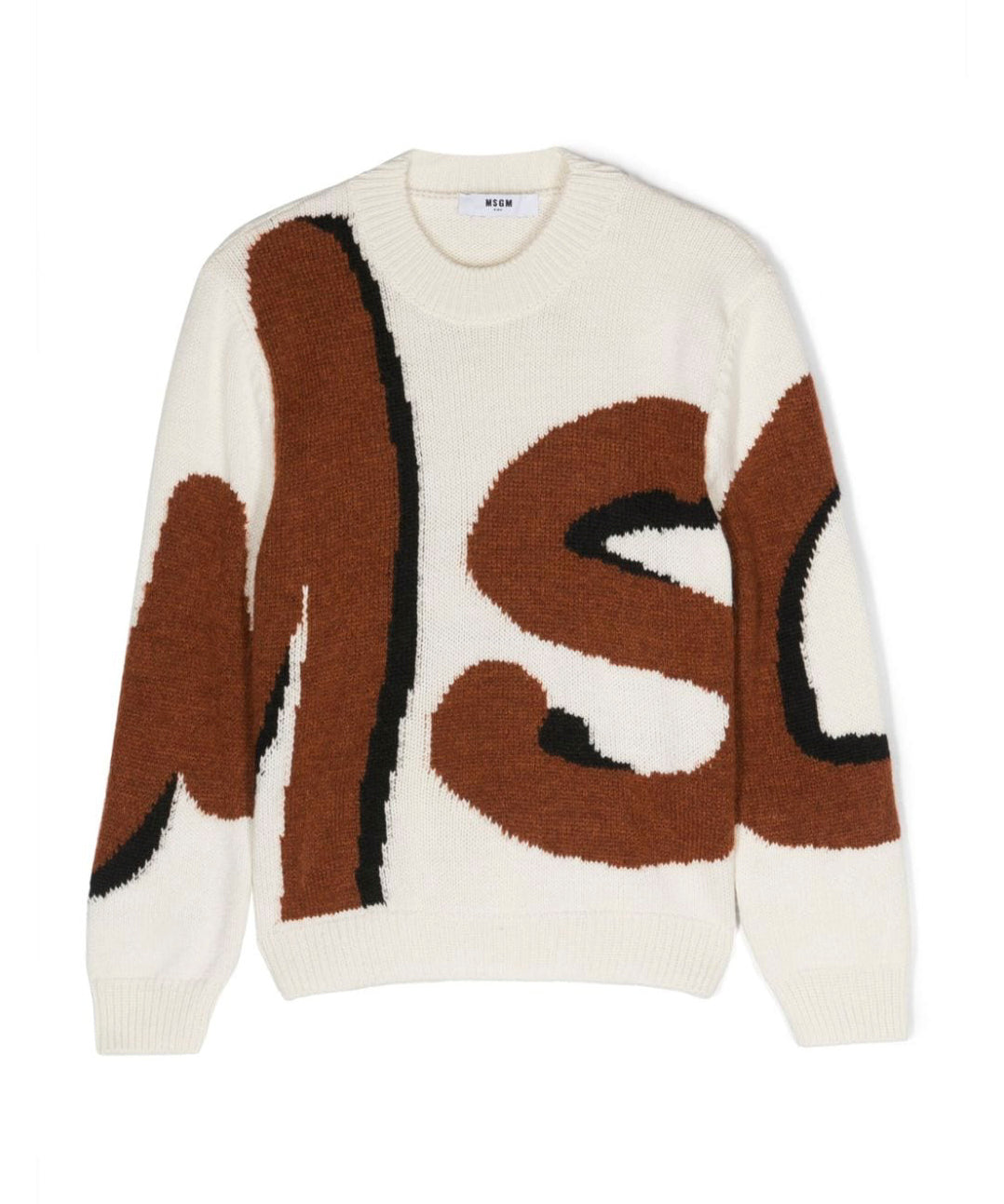 Maglione MSGM Kids a Intarsio con Logo - Bianco/Nero/Cognac