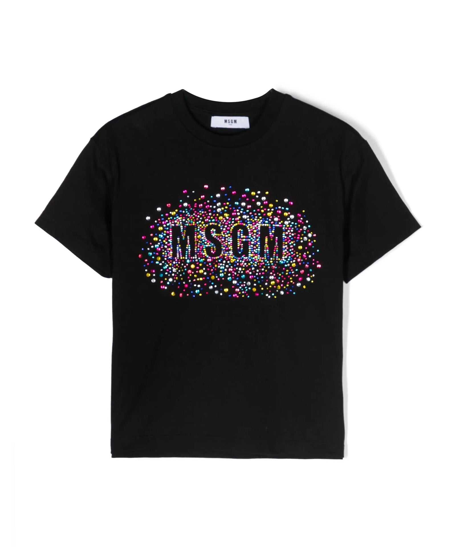 Msgm Kids T-Shirt Nera con Applicazione per Bambine