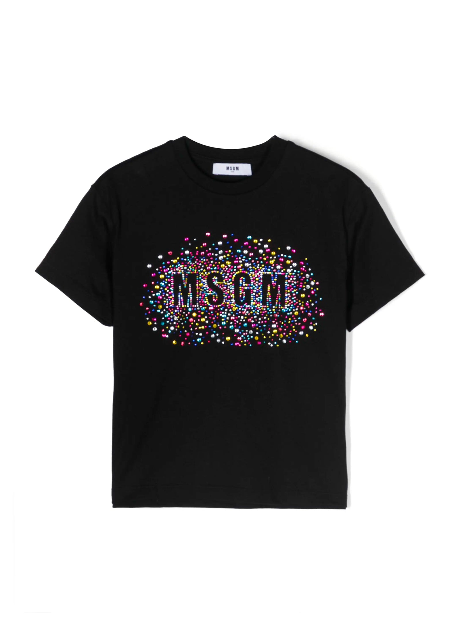 Msgm Kids T-Shirt Nera con Applicazione per Bambine