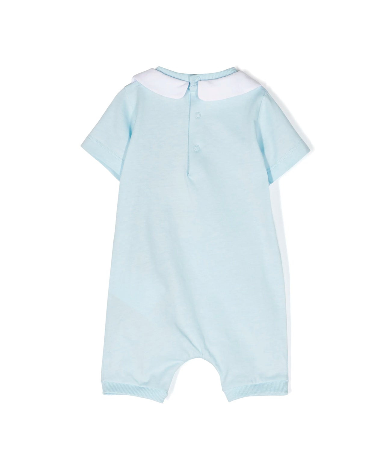 Moschino Kids Pagliaccetto Celeste con Stampa Teddy Bear