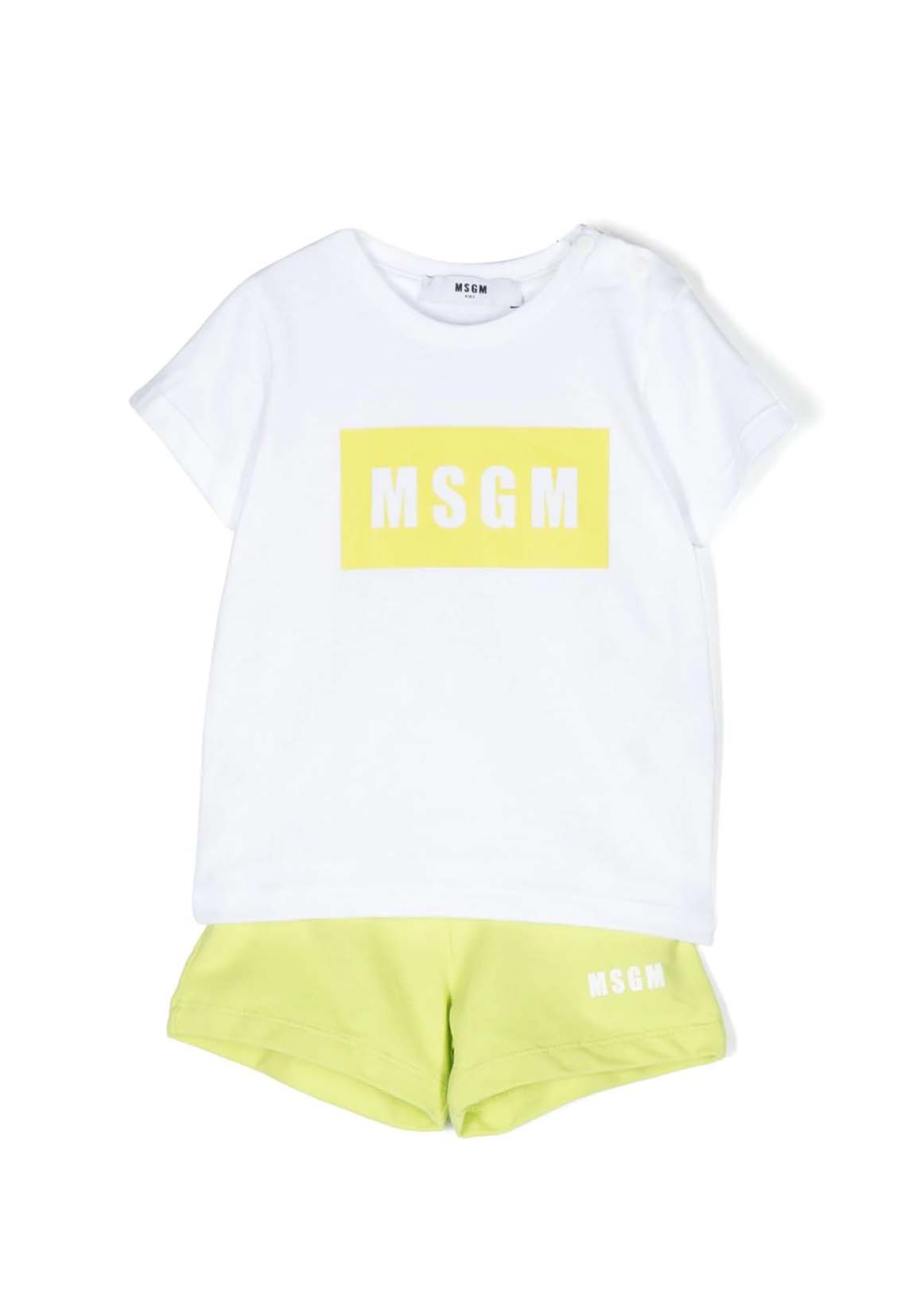 MSGM Neonato Completo t-shirt+bermuda Bianco/ Lime