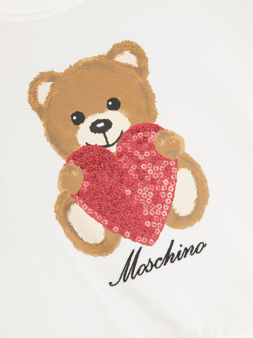 Felpa Moschino Kids Bianca con Teddy Bear e Paillettes: Magia e Stile per le Piccole Fashion Icon