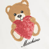 Felpa Moschino Kids Bianca con Teddy Bear e Paillettes: Magia e Stile per le Piccole Fashion Icon