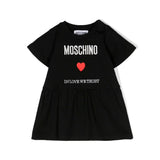 Moschino Kids Abito Svasato in Jersey Nero con Ricamo per Neonate