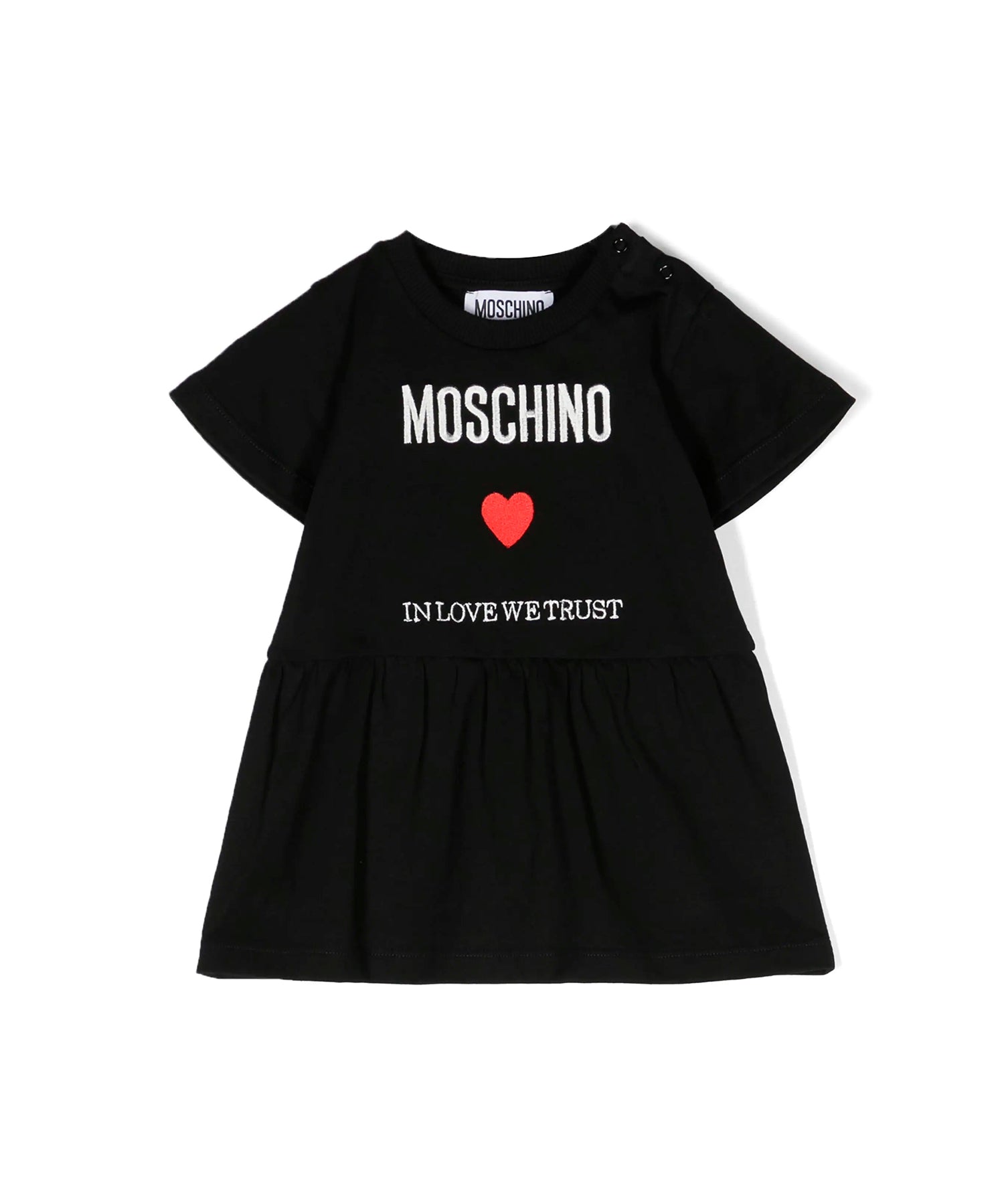 Moschino Kids Abito Svasato in Jersey Nero con Ricamo per Neonate