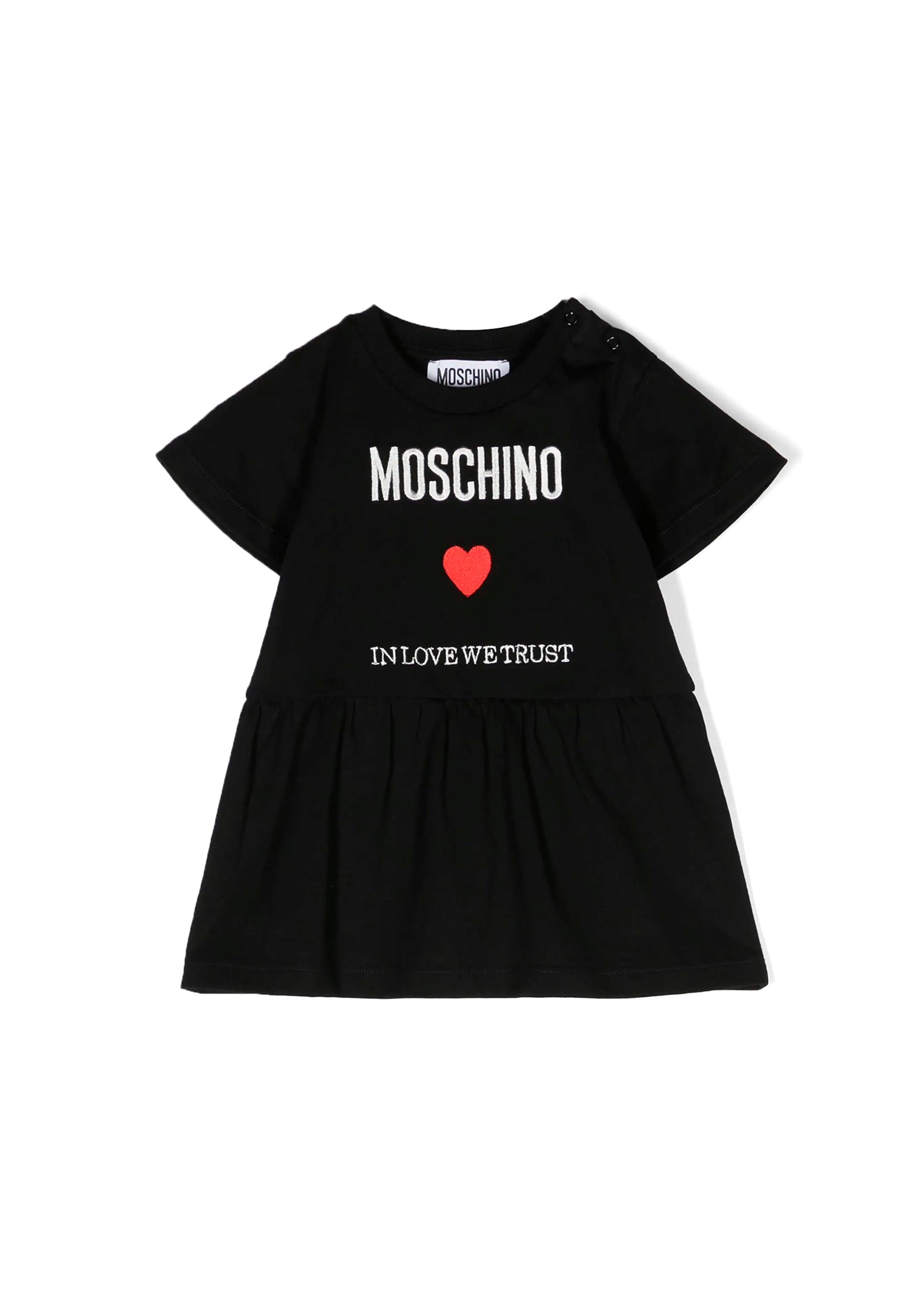 Moschino Kids Abito Svasato in Jersey Nero con Ricamo per Neonate