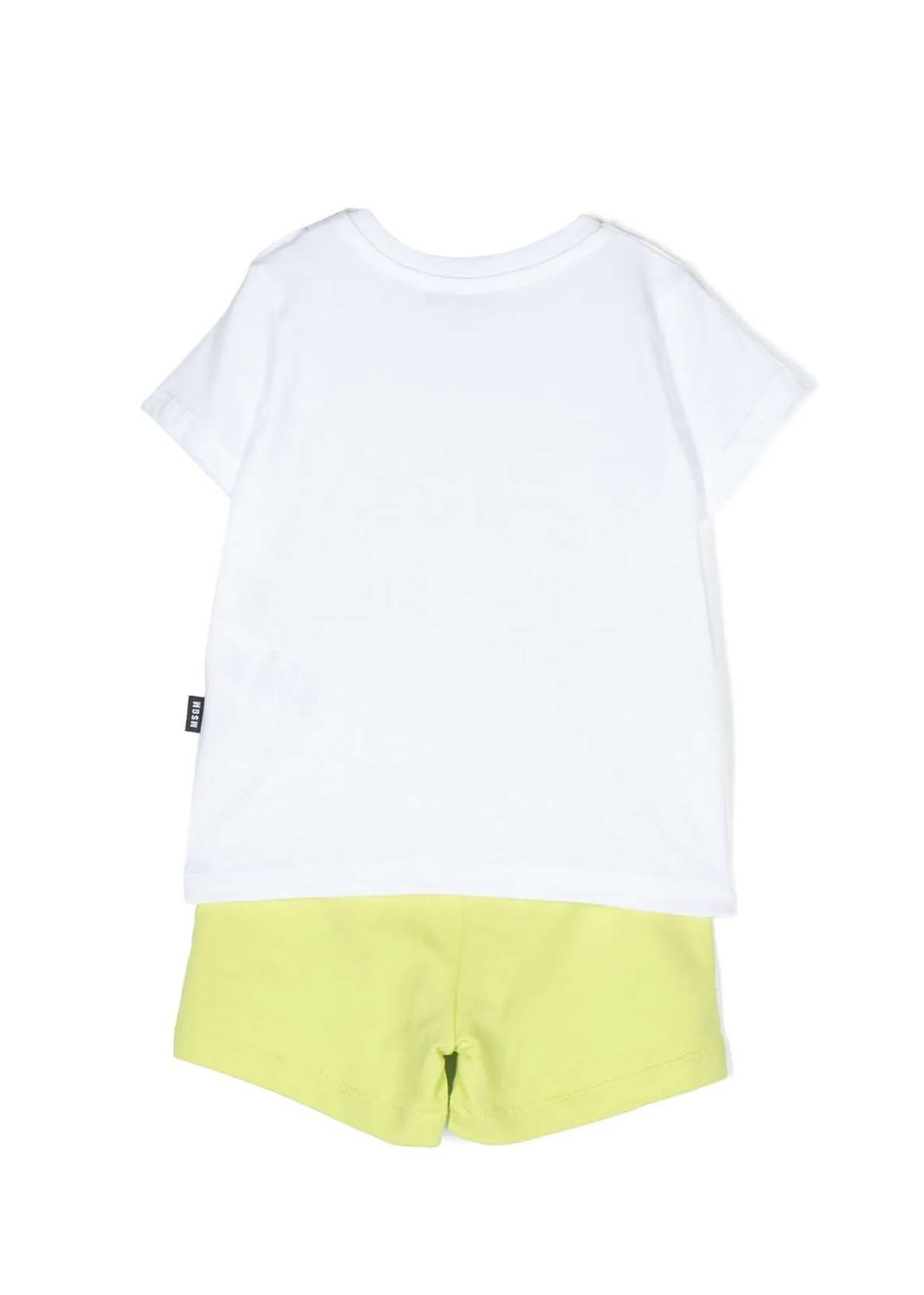 MSGM Neonato Completo t-shirt+bermuda Bianco/ Lime