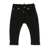 Pantaloni Dritti Neri per Neonati | Applicazione Logo Posteriore | Vita Elasticizzata | Stile Classico