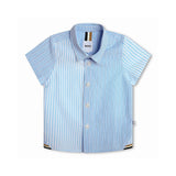 Boss Kids Camicia Celeste a Righe per Neonati