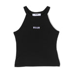 Msgm Kids Canotta Nera a Costine con Logo