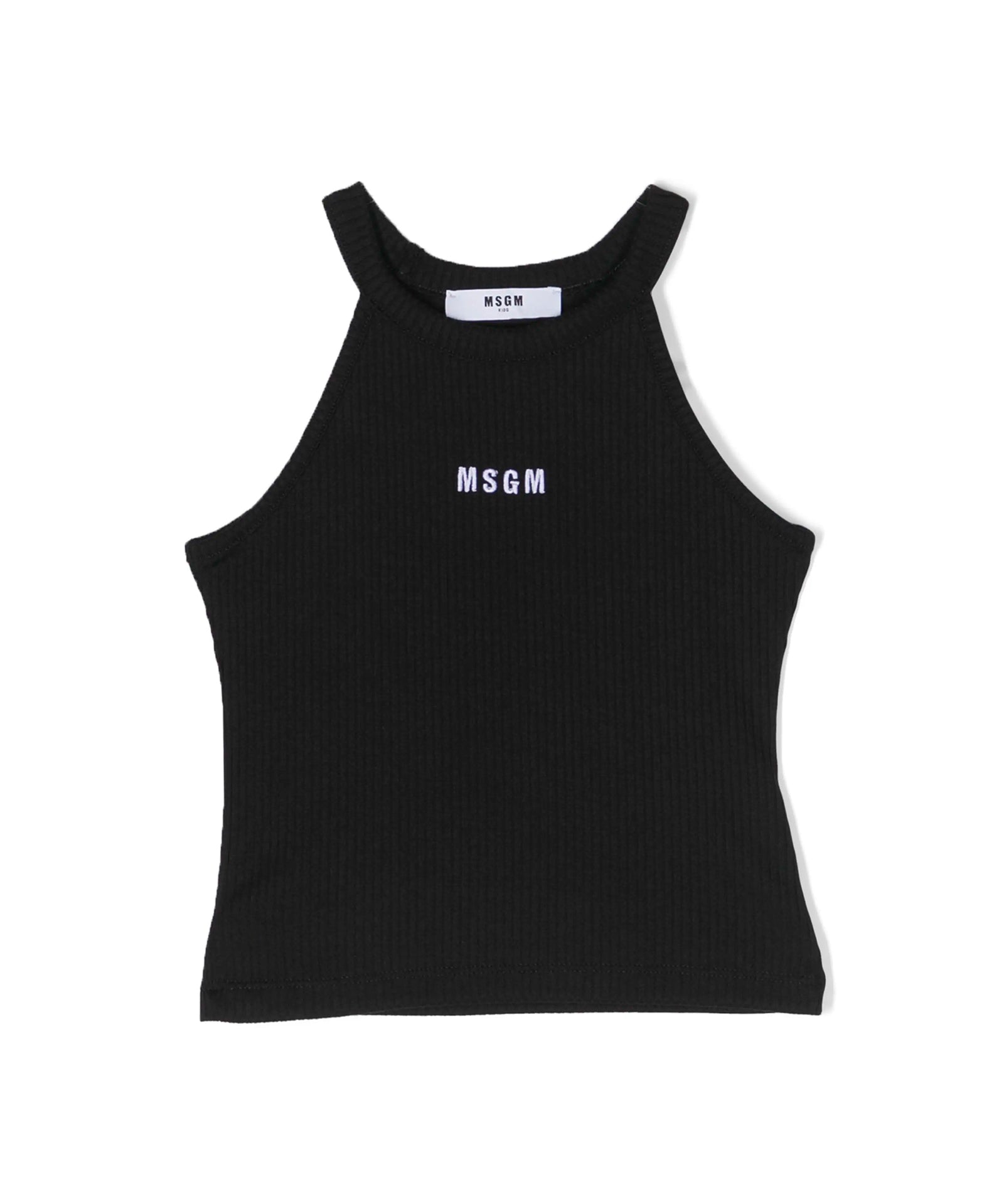 Msgm Kids Canotta Nera a Costine con Logo