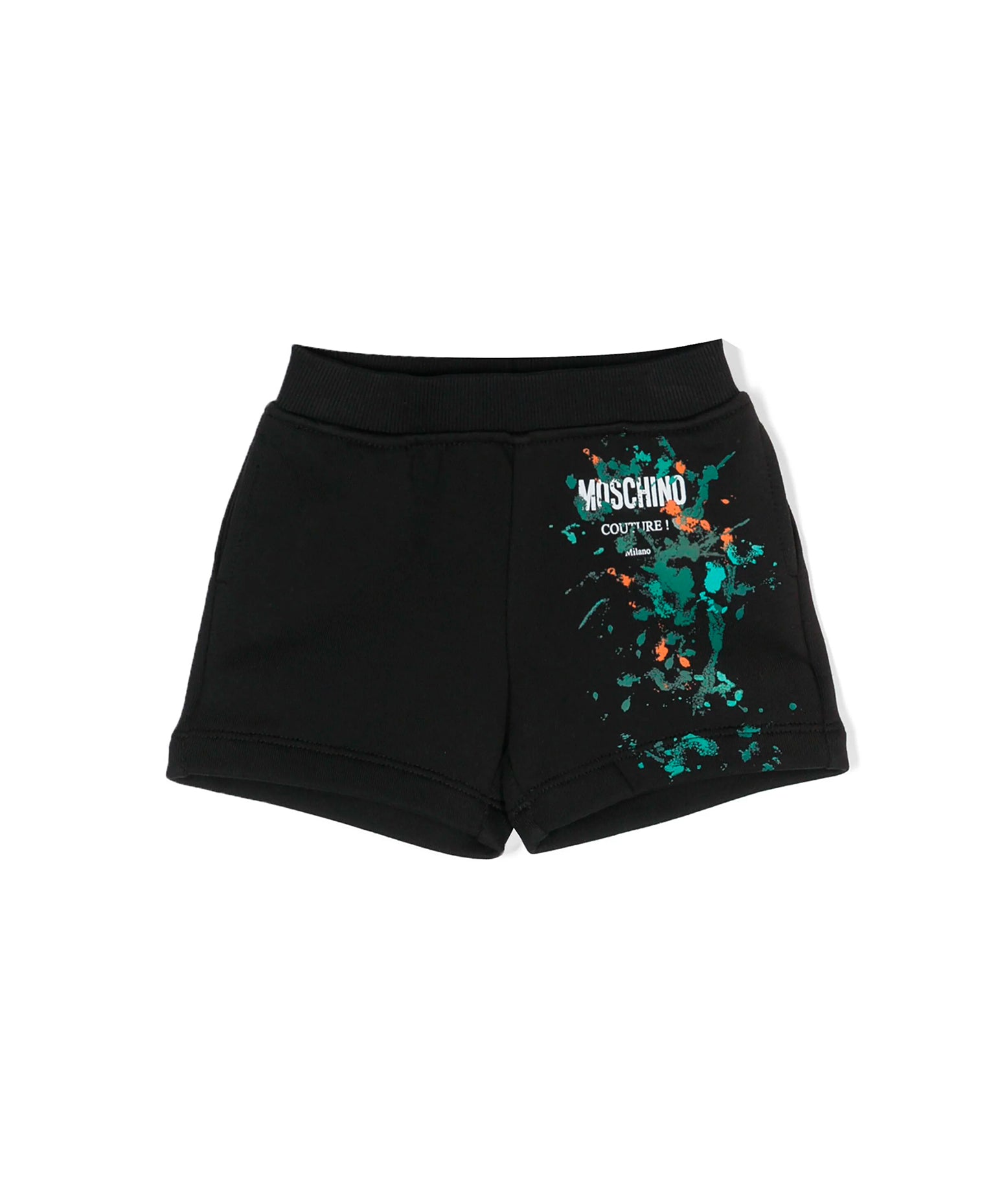 Moschino Kids Short Nero con Stampa Vernice per Neonati