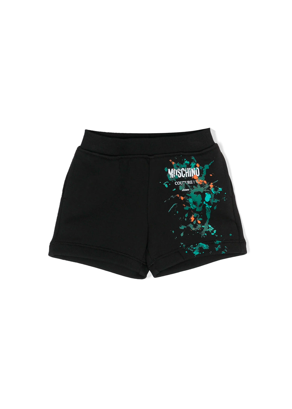 Moschino Kids Short Nero con Stampa Vernice per Neonati