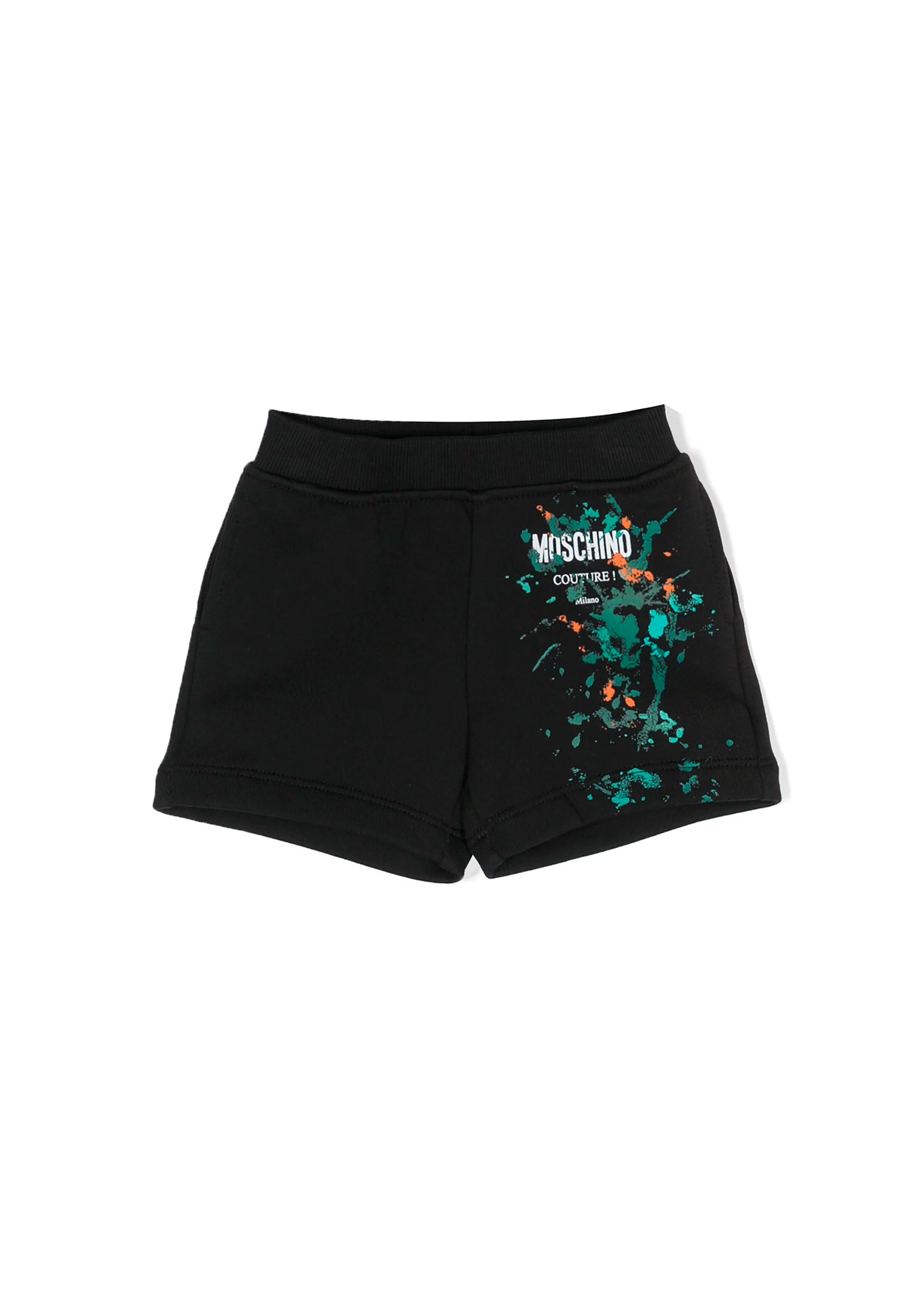Moschino Kids Short Nero con Stampa Vernice per Neonati