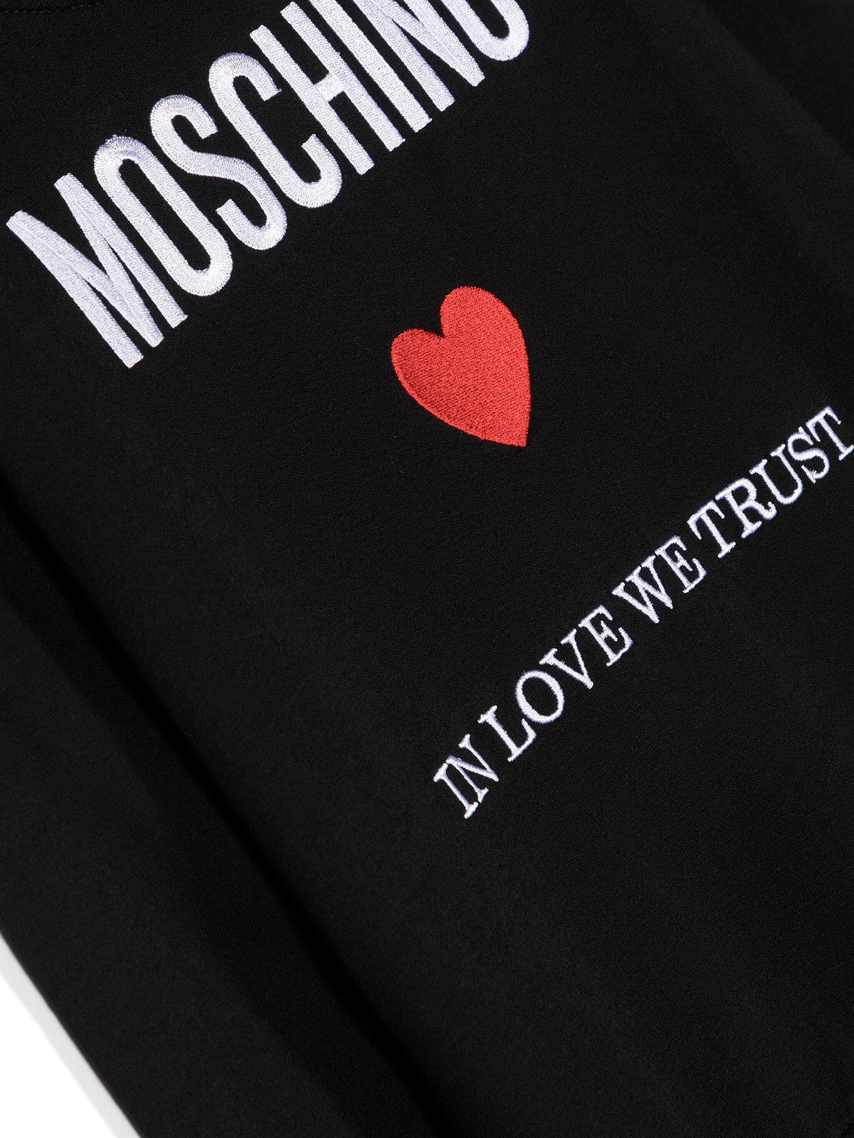 Moschino Kids Felpa Girocollo Nera con Ricamo Cuore per Bambine