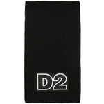 Sciarpa DSquared2 Kids in Misto Lana con Lavorazione a Costine e Applicazione Logo D2 | Colore Nero | Taglia I: 21x160cm, Taglia II: 25x180cm