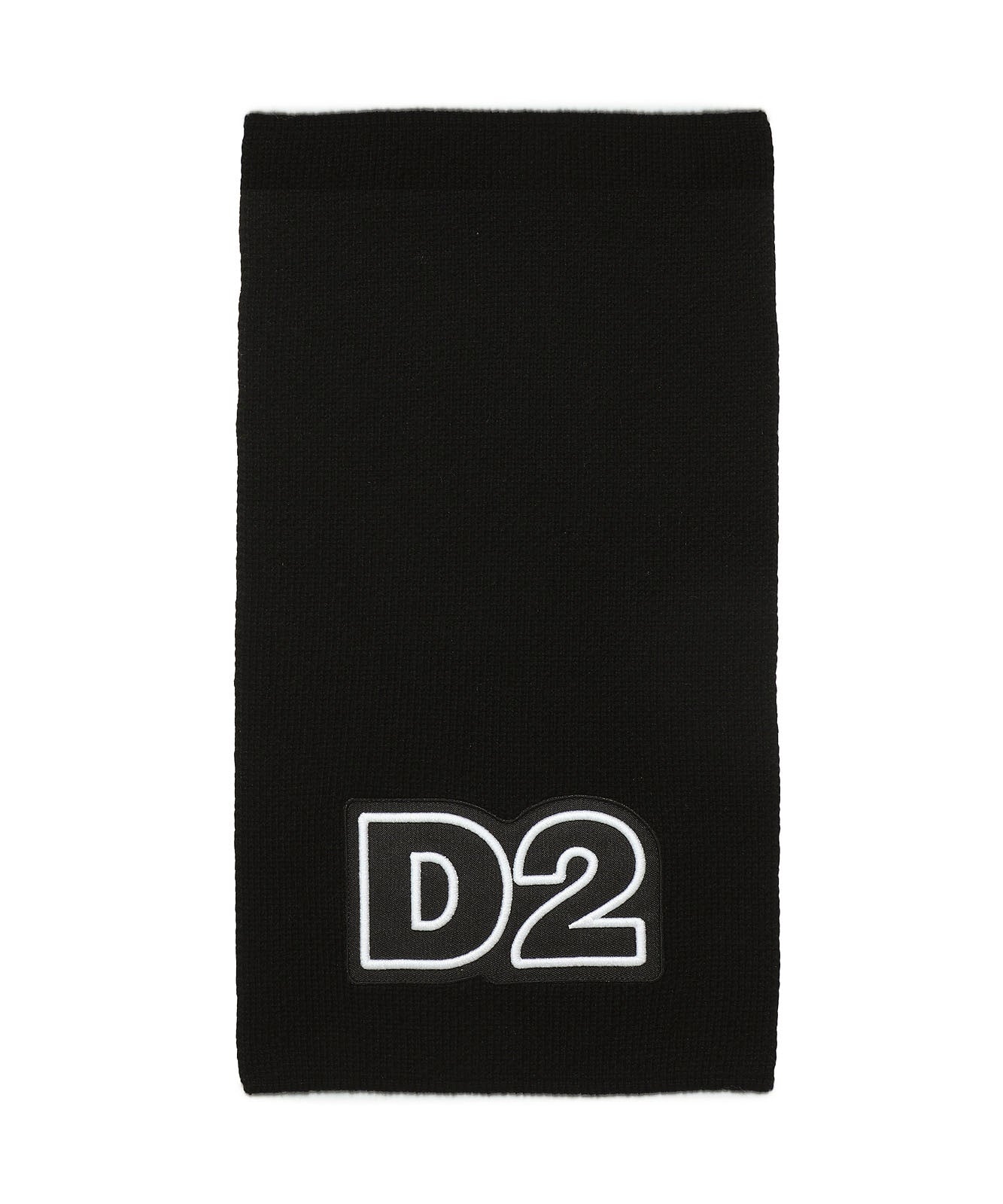 Sciarpa DSquared2 Kids in Misto Lana con Lavorazione a Costine e Applicazione Logo D2 | Colore Nero | Taglia I: 21x160cm, Taglia II: 25x180cm