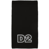 Sciarpa DSquared2 Kids in Misto Lana con Lavorazione a Costine e Applicazione Logo D2 | Colore Nero | Taglia I: 21x160cm, Taglia II: 25x180cm