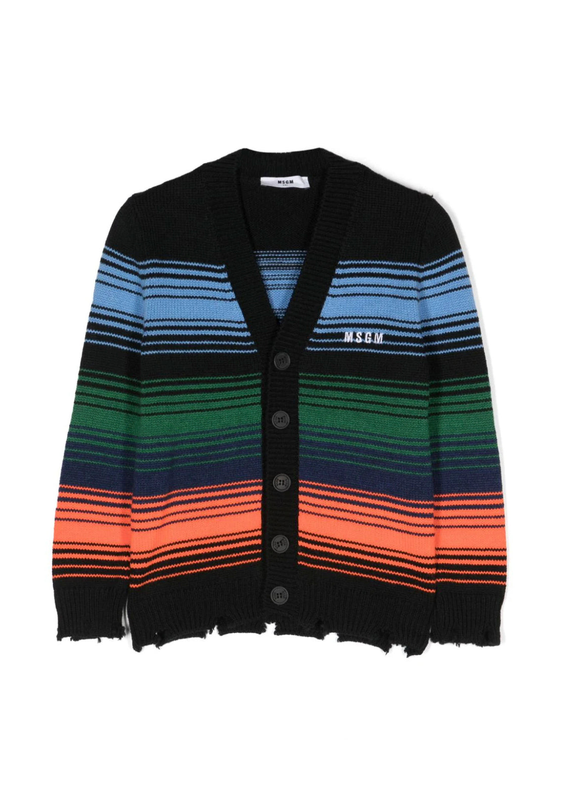 MSGM Kids Wool Blend Cardigan with V-Neck Multicolor