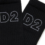 Dsquared2 Kids Calzino in Misto Lana con Ricamo Logo a Intarsio Nero