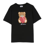 T-shirt Moschino Kids Nera con Teddy Bear Cuore e Paillettes: Stile e Brillantezza per i Piccoli Fashionista