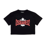 Dsquared2 Kids T-shirt Nera Cropped con Logo Grafica Leaf