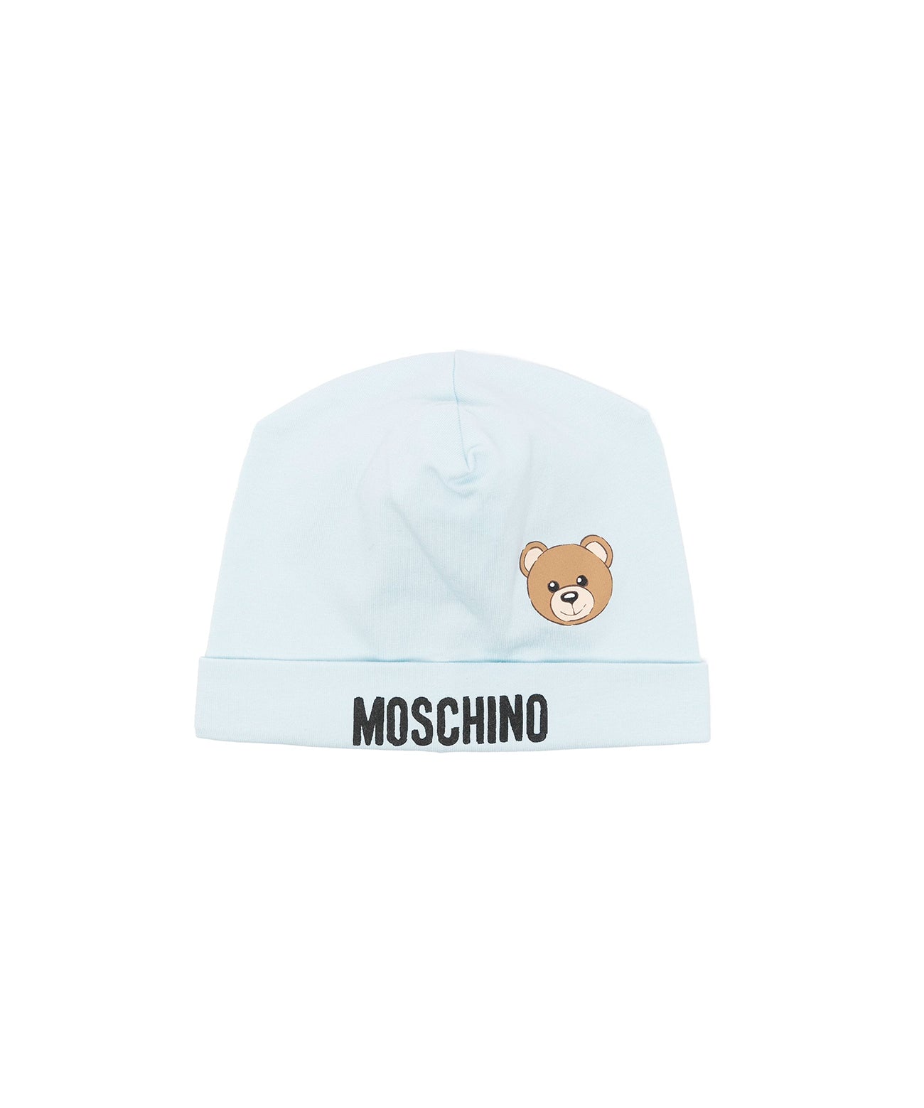 Moschino Kids Cappellino Celeste con Motivo Teddy Bear