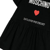Moschino Kids Abito Svasato in Jersey Nero con Ricamo per Neonate