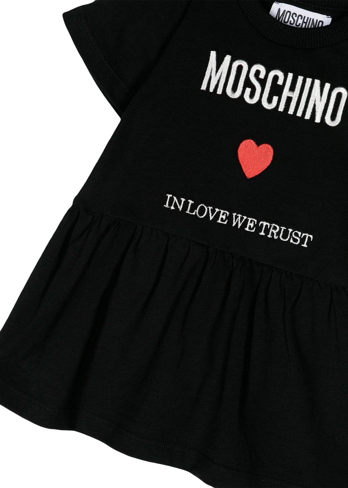 Moschino Kids Abito Svasato in Jersey Nero con Ricamo per Neonate