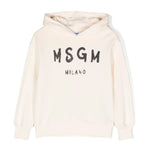 Msgm Kids Felpa con Cappuccio Crema con Stampa Logo Basic