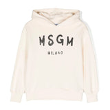 Msgm Kids Felpa con Cappuccio Crema con Stampa Logo Basic