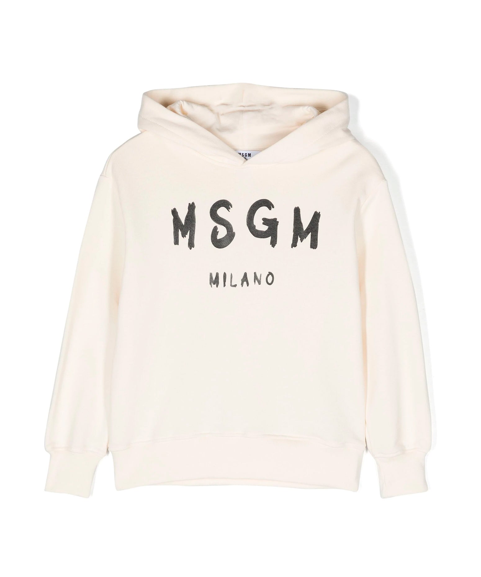 Msgm Kids Felpa con Cappuccio Crema con Stampa Logo Basic