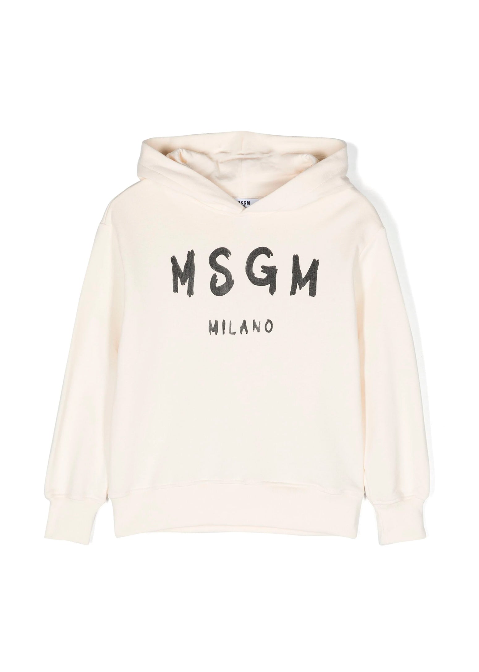 Msgm Kids Felpa con Cappuccio Crema con Stampa Logo Basic
