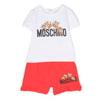 Moschino Kids Completo Short e T-shirt Bianco/rosso Teddy Bear per Neonate