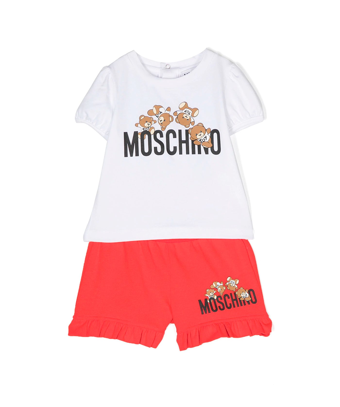 Moschino Kids Completo Short e T-shirt Bianco/rosso Teddy Bear per Neonate
