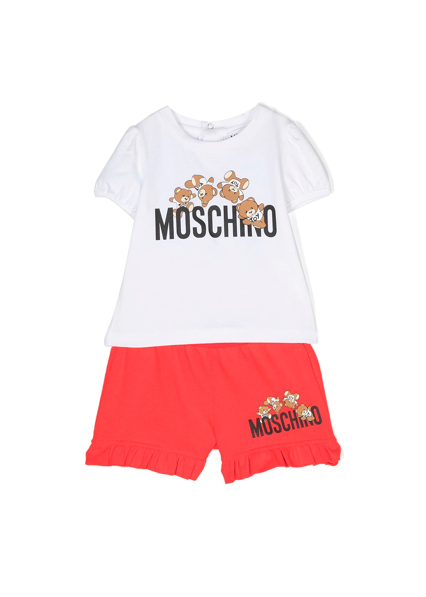 Moschino Kids Completo Short e T-shirt Bianco/rosso Teddy Bear per Neonate