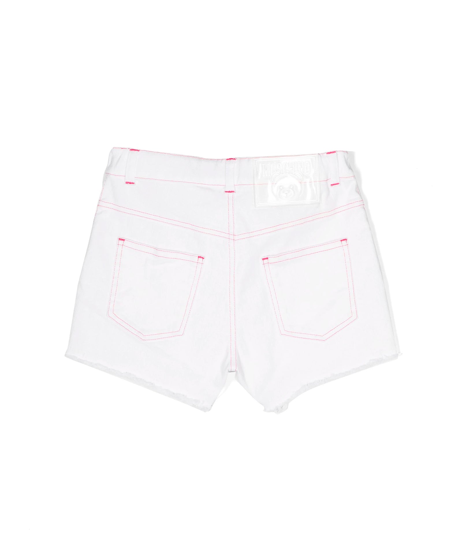 Moschino Kids Short di Jeans Bianco con Stampa Teddy Bear