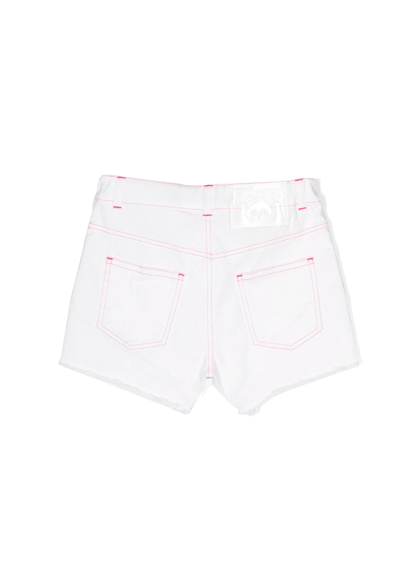 Moschino Kids Short di Jeans Bianco con Stampa Teddy Bear