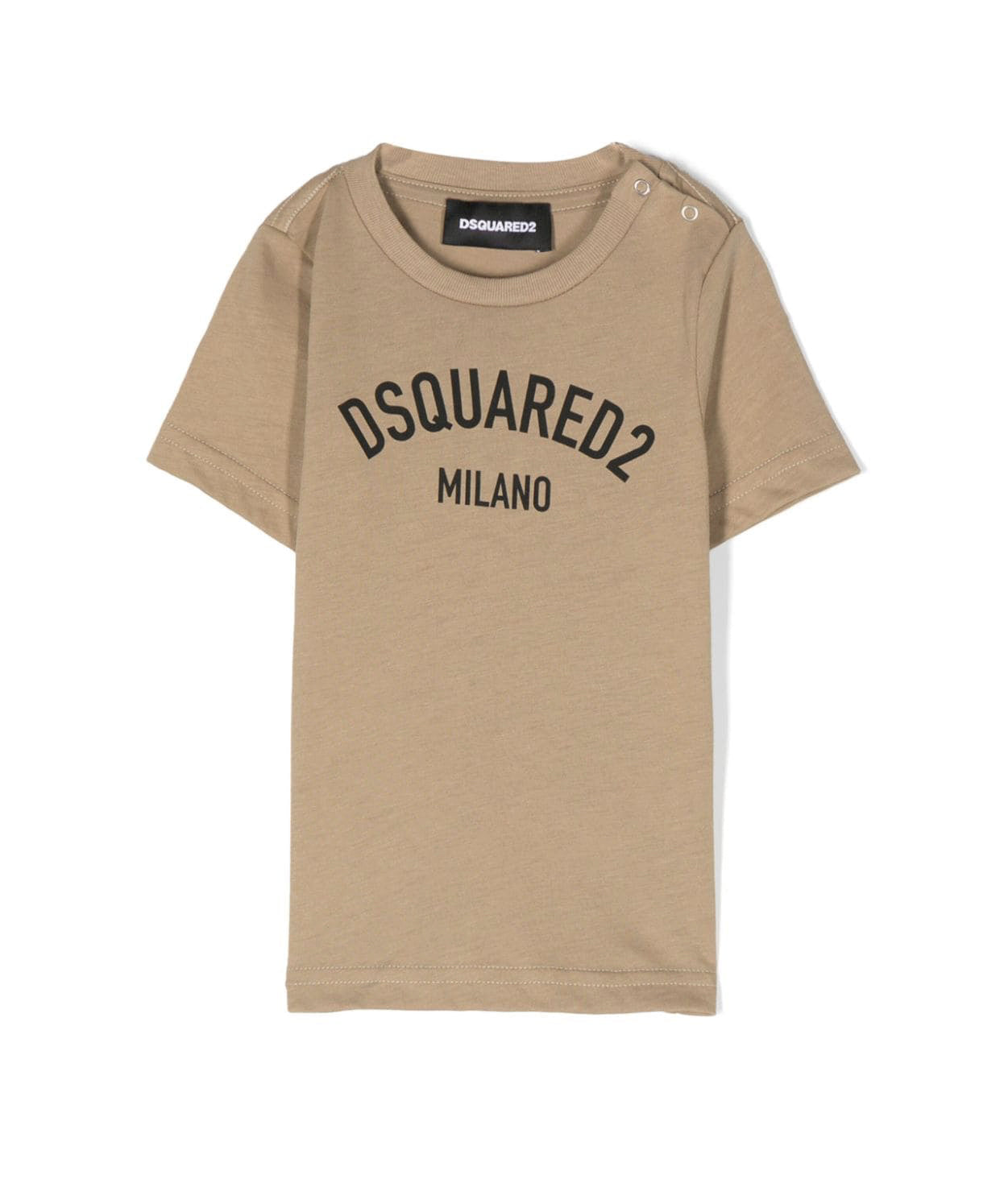 -shirt a Maniche Corte DSquared2 Kids Beige con Stampa Logo DSquared2 Milano | Cotone | Look Casual per Neonati