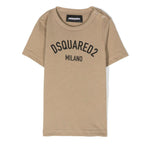 -shirt a Maniche Corte DSquared2 Kids Beige con Stampa Logo DSquared2 Milano | Cotone | Look Casual per Neonati