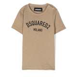 -shirt a Maniche Corte DSquared2 Kids Beige con Stampa Logo DSquared2 Milano | Cotone | Look Casual per Neonati
