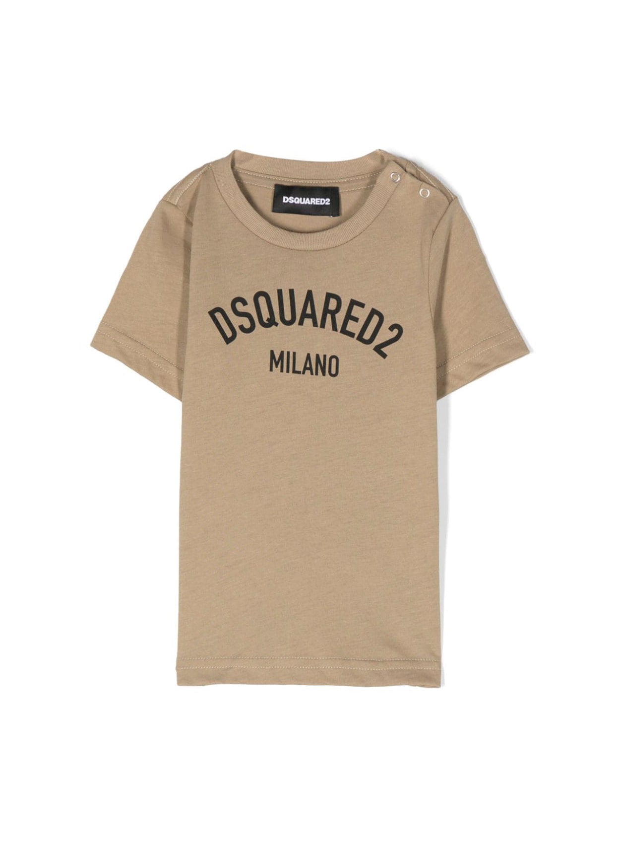 -shirt a Maniche Corte DSquared2 Kids Beige con Stampa Logo DSquared2 Milano | Cotone | Look Casual per Neonati