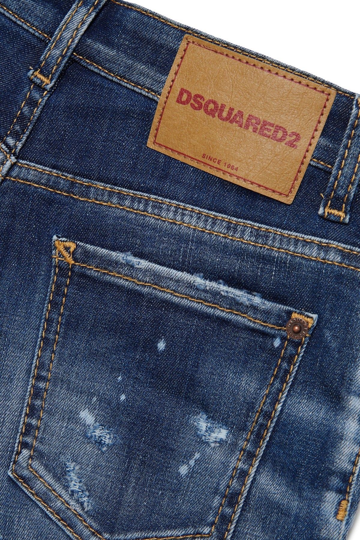 Dsquared2 Kids Short Di Jeans Scuro Sfumato con Rotture per Bambini