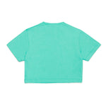 Dsquared2 Kids T-shirt Verde Acqua Cropped con Logo Grafica Leaf