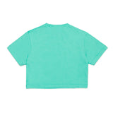 Dsquared2 Kids T-shirt Verde Acqua Cropped con Logo Grafica Leaf