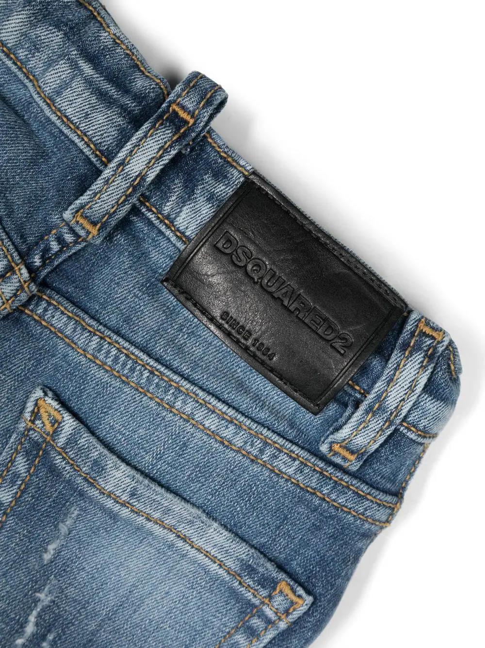 Jeans DSquared2 Kids per Neonati Blu Navy con Effetto Vissuto | Applicazione Logo e Stampa Distintiva | Design Cinque Tasche