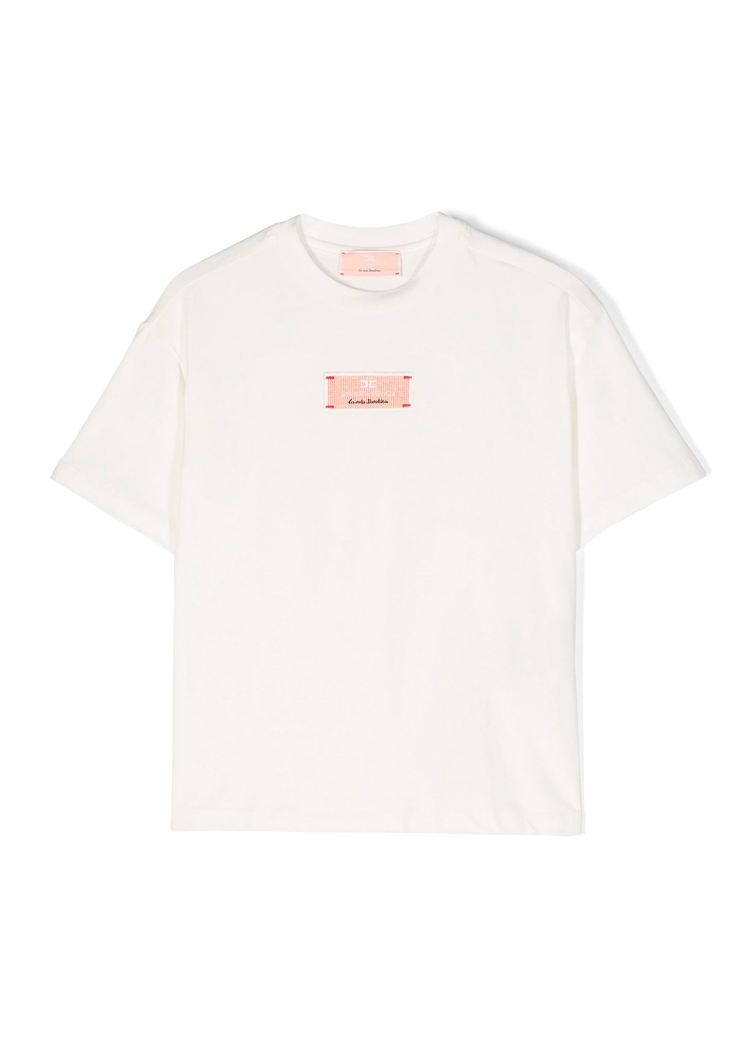 Elisabetta Franchi La Mia Bambina T-Shirt Panna con Logo Ricamato